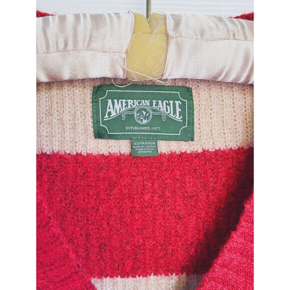 American Eagle Red Cream Rugby Stripe Button Cardigan Sweater XS Academia Preppy - Picture 5 of 9